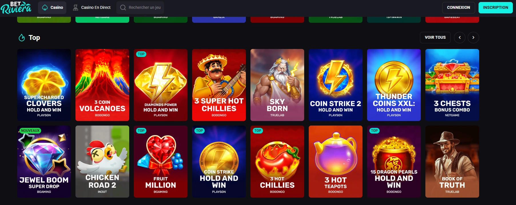 Jeux disponibles BetRiviera
