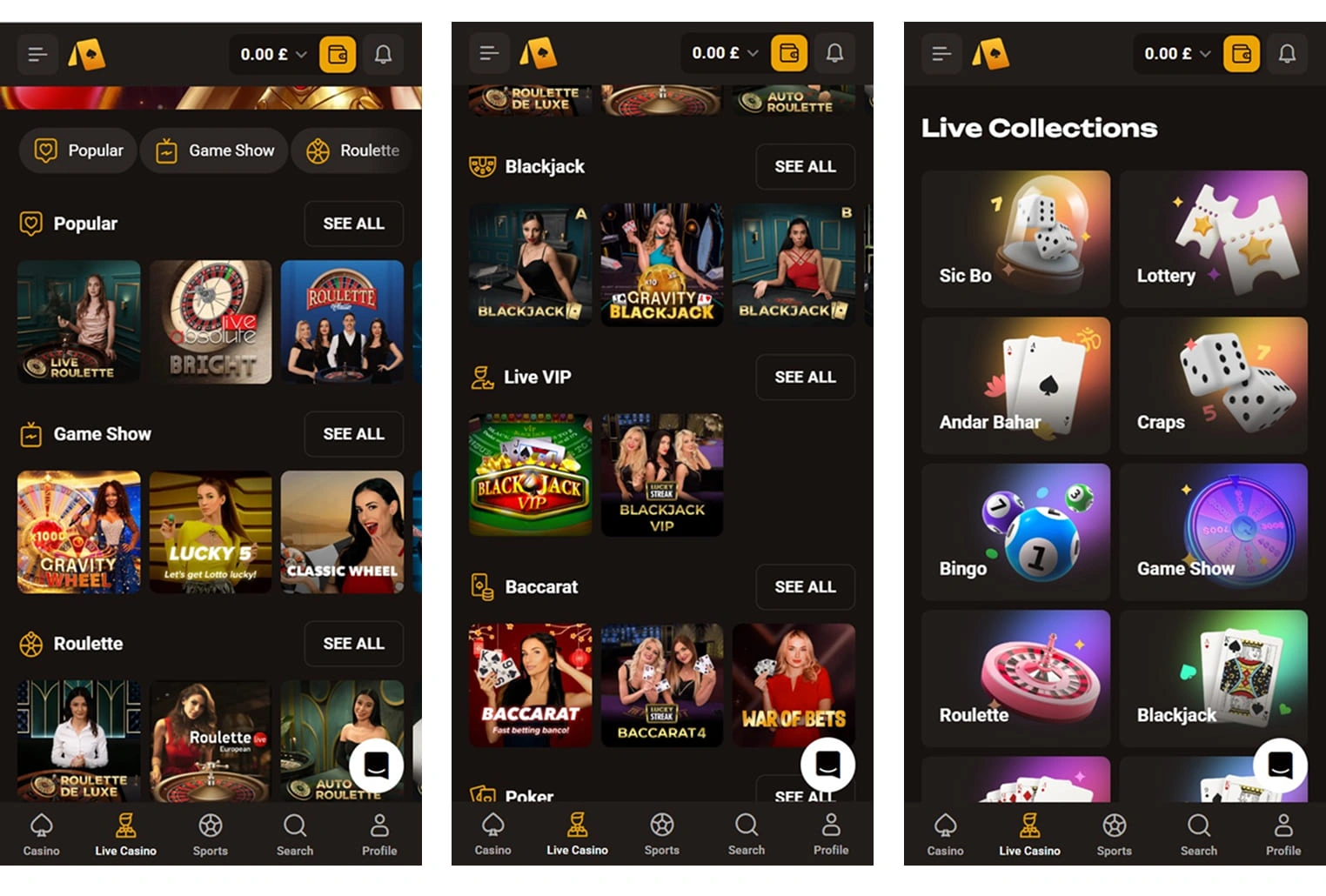 🎥 SLOTLAIR Live casino : une section clairement mise en avant