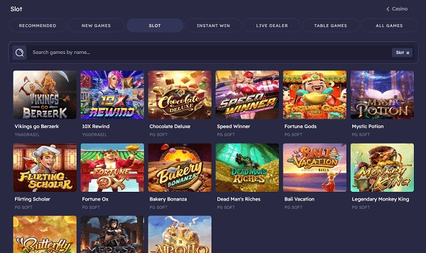 Jeux disponibles sur Casino Peaches