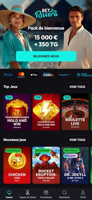 BetRiviera Application mobile et version web